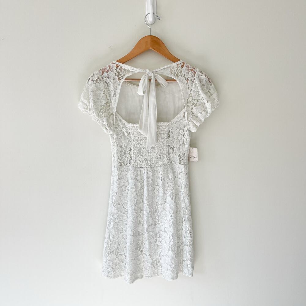 Free People NWT Hailee White Ivory Lace Back Tie Mini Dress, Size XS - Picture 4 of 13
